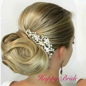 Crystal Flower Pearls silver hair comb